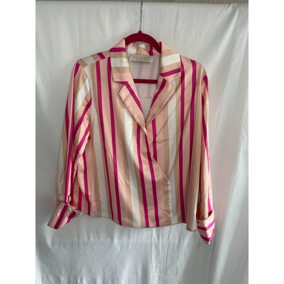NOTES DU NORD Liv Striped Blouse 40 Wrap Collar Pink/White - Picture 3 of 14